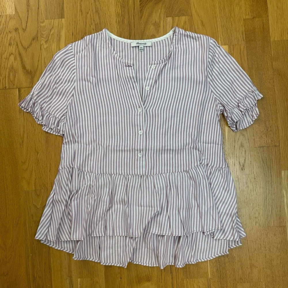 Madewell purple Striped Ruffle Hem Blouse